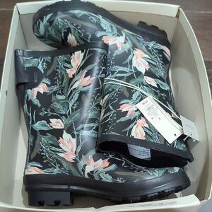 a new day Black Floral Women's Rain Boots